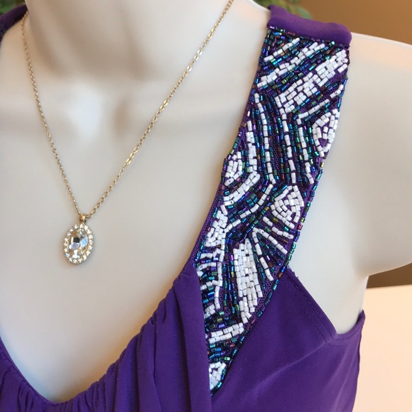 STUDIO Y PURPLE BEADED V NECK BANDED BOTTOM TOP SM - Picture 5 of 8